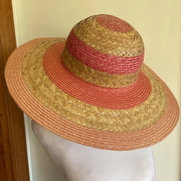 FRANCESCO BING Woven Straw Pink Tan Italian Hat Vintage main image 3